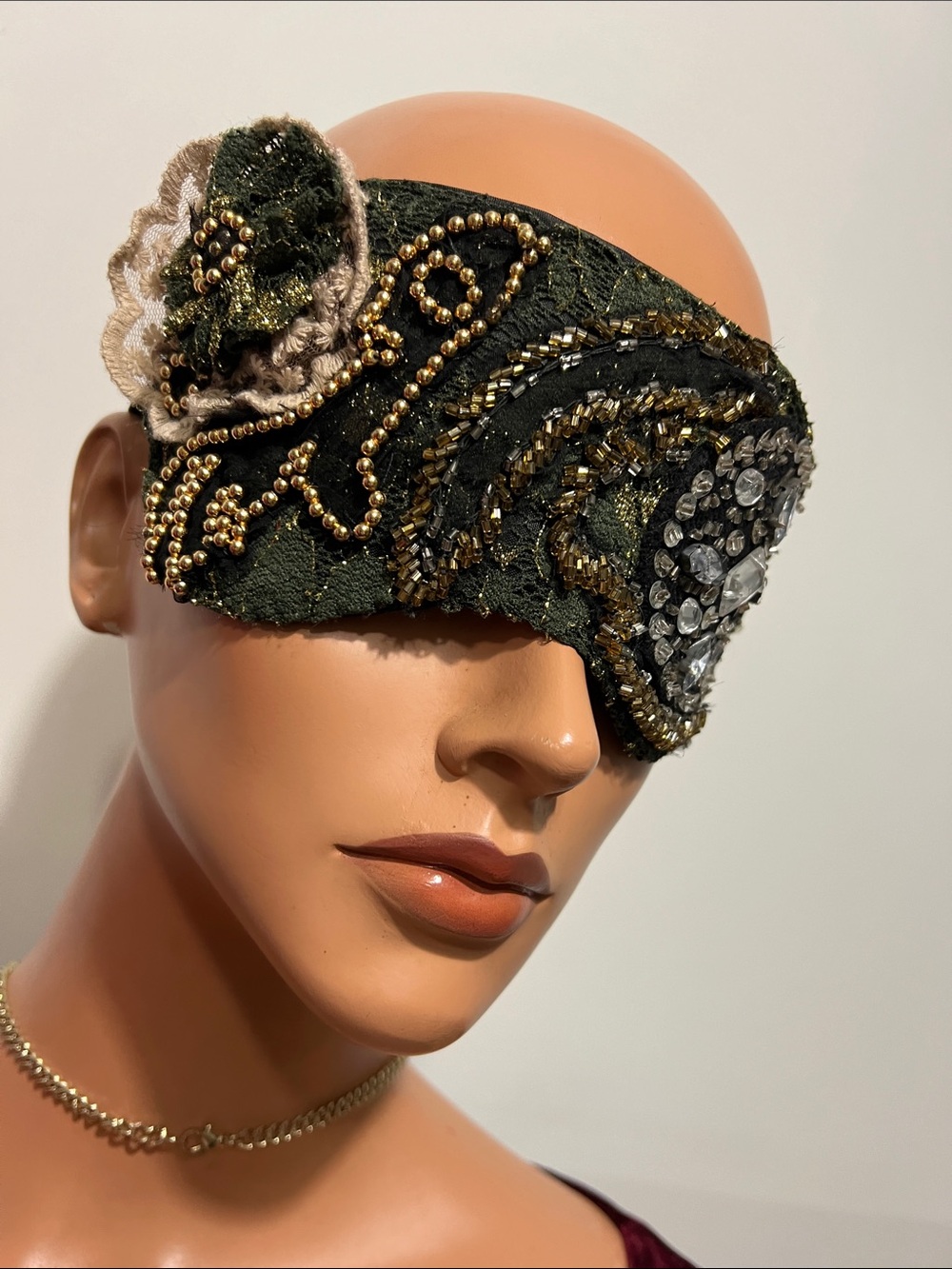 Handcrafted  Embellished Eye Mask - Decorative Beaded Sleep Mask